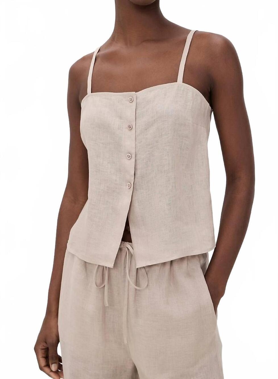 NEW FRAME linen button cami top in flax